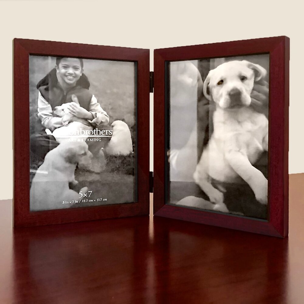 EUC Aaron Brothers Signature Wood Double 5 x 7 Frame - Coffee Bean